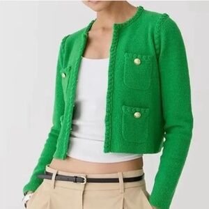 NWT J. Crew Odette sweater lady jacket in cotton-blend bouclé size S green